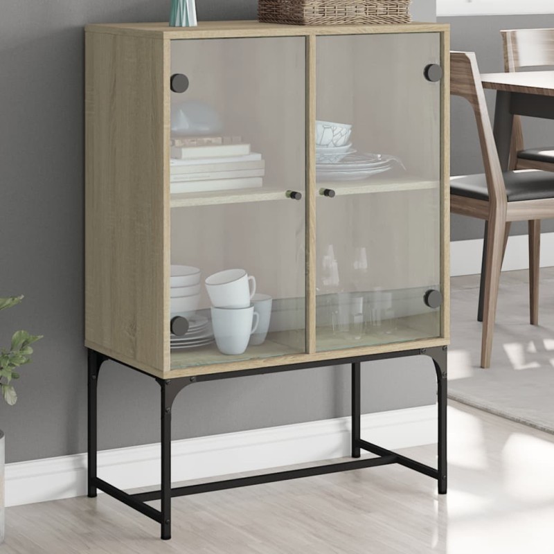 vidaXL Armario auxiliar puertas de vidrio roble Sonoma 69x37x100 cm
