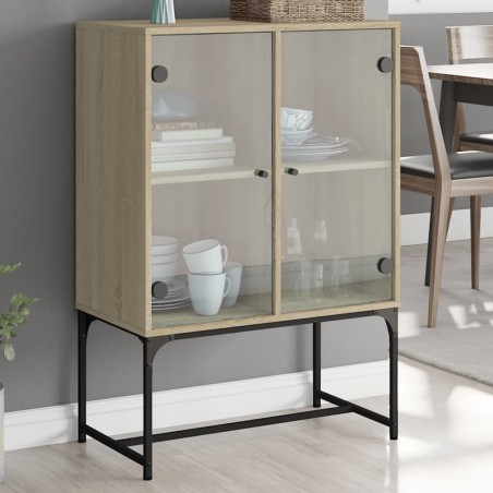 vidaXL Armario auxiliar puertas de vidrio roble Sonoma 69x37x100 cm