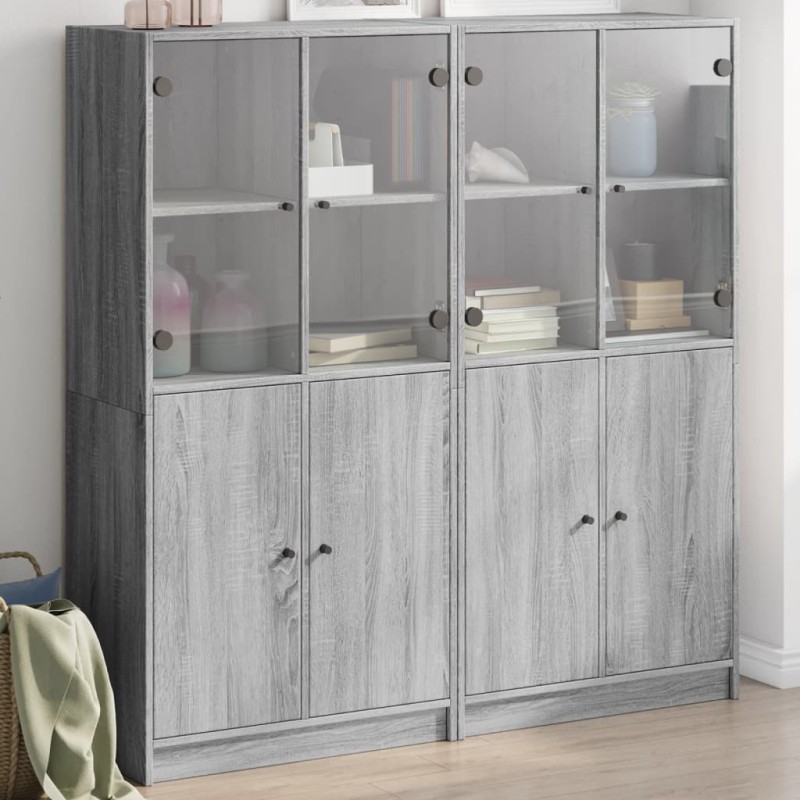 vidaXL Estantería con puertas madera gris Sonoma 136x37x142 cm vidaXL Estantería con puertas madera gris Sonoma 136x37x142 cm
