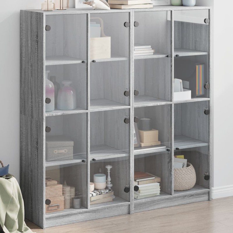 vidaXL Estantería con puertas madera gris Sonoma 136x37x142 cm vidaXL Estantería con puertas madera gris Sonoma 136x37x142 cm