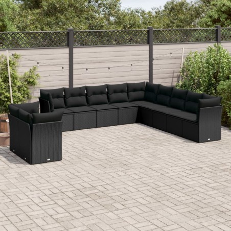 vidaXL Set de sofás de jardín 11 pzas y cojines ratán sintético negro