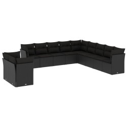 vidaXL Set de sofás de jardín 11 pzas y cojines ratán sintético negro