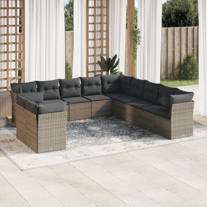 vidaXL Set de sofás de jardín 11 pzas y cojines ratán sintético gris vidaXL Set de sofás de jardín 11 pzas y cojines ratán sintético gris