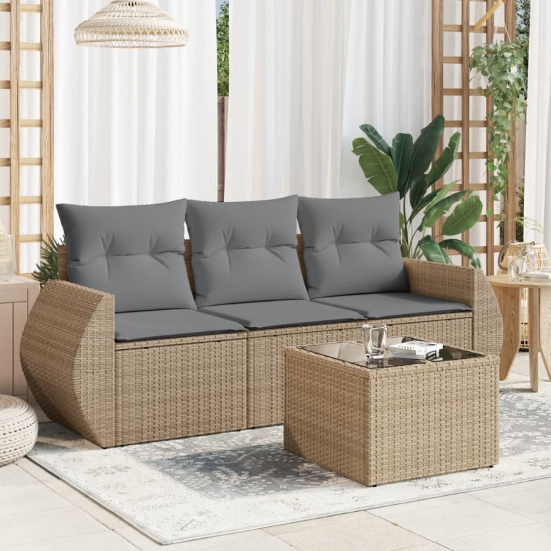 vidaXL Juego de sofás jardín con cojines 4 pzas ratán sintético beige vidaXL Juego de sofás jardín con cojines 4 pzas ratán sintético beige