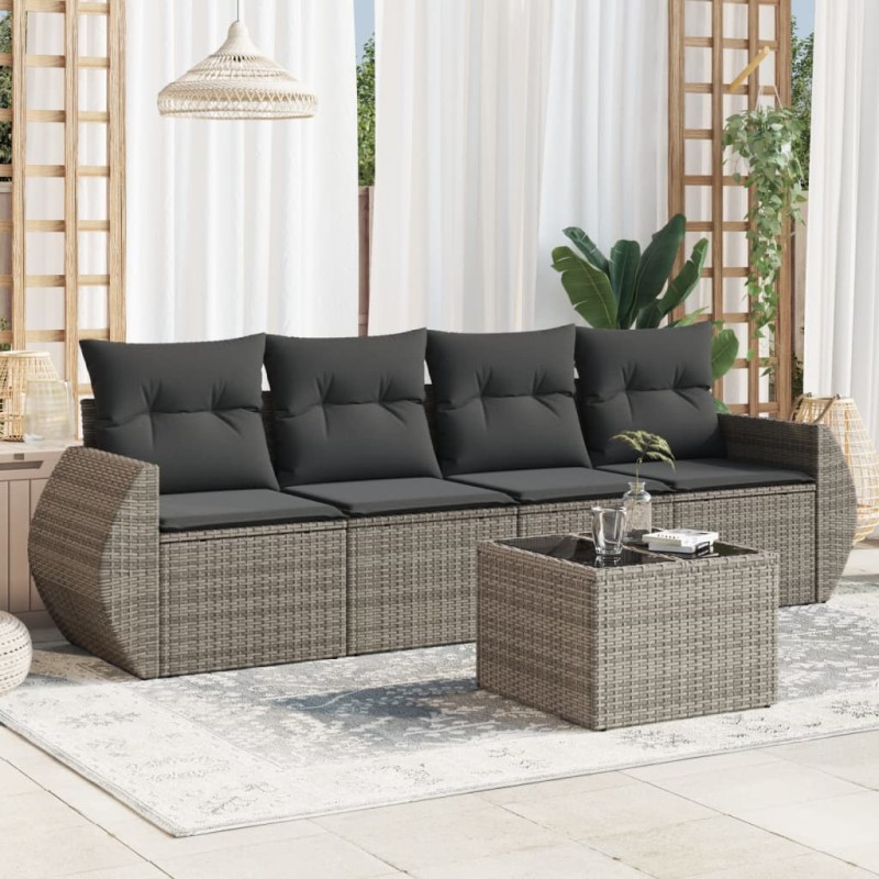 vidaXL Juego de sofás jardín con cojines 5 pzas ratán sintético gris vidaXL Juego de sofás jardín con cojines 5 pzas ratán sintético gris