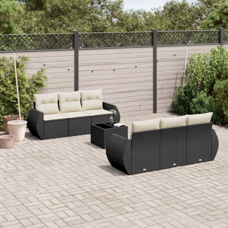 vidaXL Set de comedor de jardín 7 pzas y cojines ratán sintético negro vidaXL Set de comedor de jardín 7 pzas y cojines ratán sintético negro