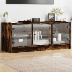 vidaXL Mueble de TV con puertas de vidrio roble ahumado 102x37x42 cm