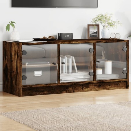 vidaXL Mueble de TV con puertas de vidrio roble ahumado 102x37x42 cm