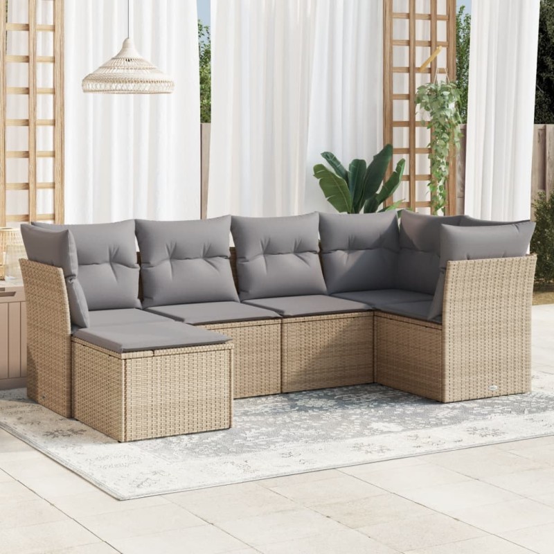 vidaXL Juego de sofás jardín con cojines 6 pzas ratán sintético beige