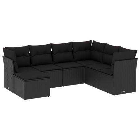 vidaXL Set de comedor de jardín 7 pzas y cojines ratán sintético negro