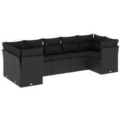 vidaXL Set de comedor de jardín 7 pzas y cojines ratán sintético negro