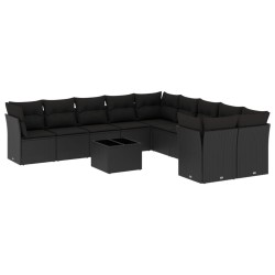 vidaXL Set de sofás de jardín 11 pzas y cojines ratán sintético negro