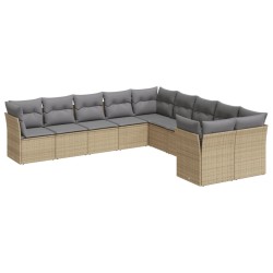 vidaXL Juego de sofás jardín con cojines beige 10 pzas ratán sintético