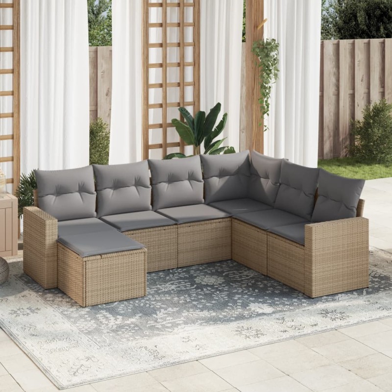 vidaXL Set sofás de jardín 7 piezas y cojines ratán sintético beige vidaXL Set sofás de jardín 7 piezas y cojines ratán sintético beige
