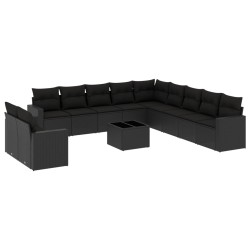 vidaXL Set de sofás de jardín 12 piezas cojines ratán sintético negro