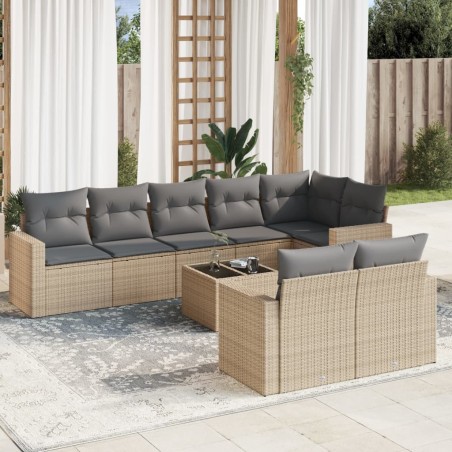 vidaXL Set de sofás de jardín 9 pzas con cojines ratán sintético beige