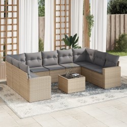vidaXL Juego de sofás jardín con cojines beige 10 pzas ratán sintético