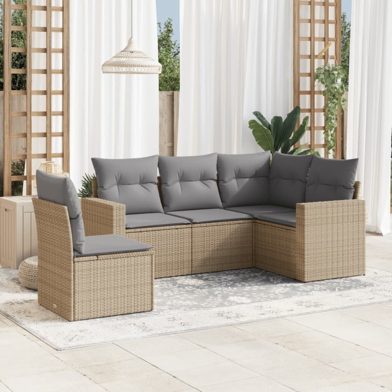 vidaXL Juego de sofás jardín con cojines 5 pzas ratán sintético beige vidaXL Juego de sofás jardín con cojines 5 pzas ratán sintético beige