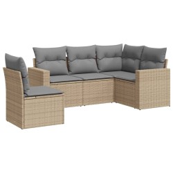 vidaXL Juego de sofás jardín con cojines 5 pzas ratán sintético beige