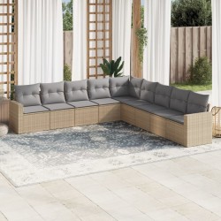 vidaXL Set de sofás de jardín 9 pzas con cojines ratán sintético beige