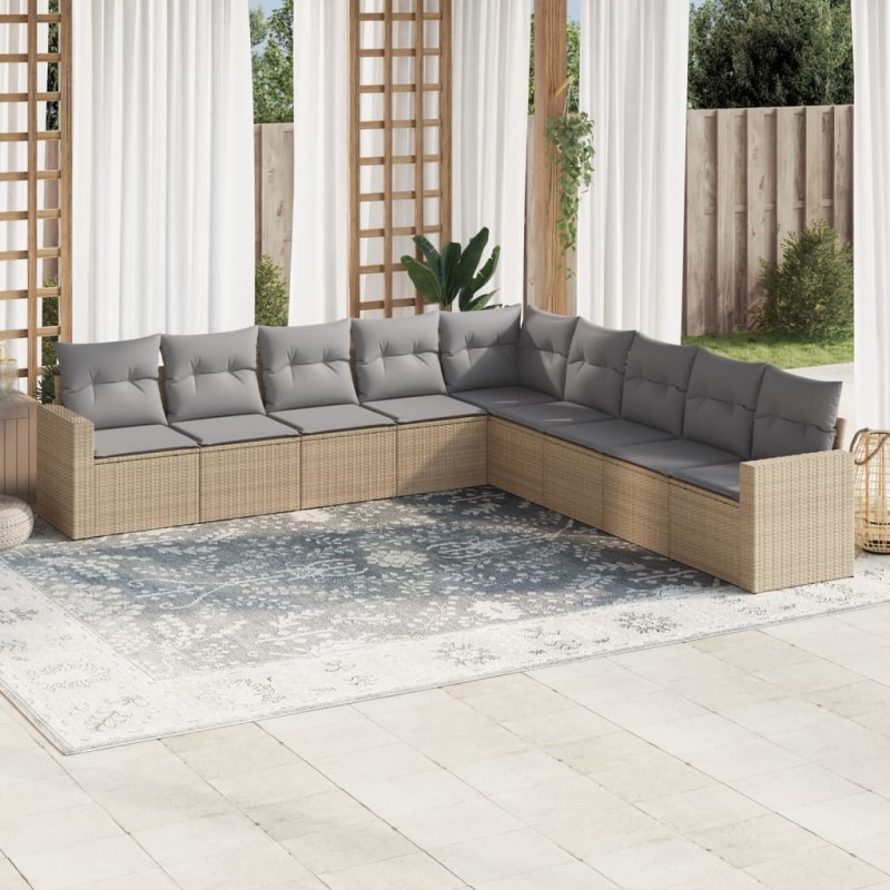 vidaXL Set de sofás de jardín 9 pzas con cojines ratán sintético beige vidaXL Set de sofás de jardín 9 pzas con cojines ratán sintético beige