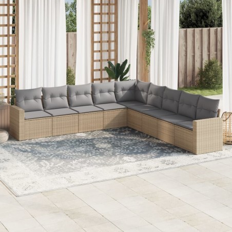 vidaXL Set de sofás de jardín 9 pzas con cojines ratán sintético beige