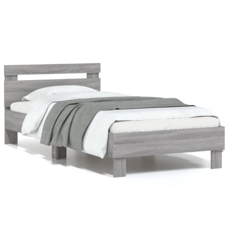 vidaXL Cama con cabecero madera de ingeniería gris Sonoma 75x190 cm