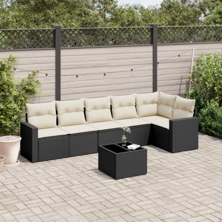 vidaXL Set de comedor de jardín 7 pzas y cojines ratán sintético negro