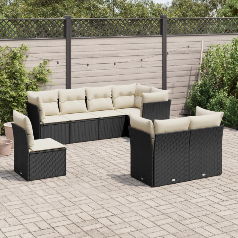 vidaXL Set de sofás de jardín 8 piezas y cojines ratán sintético negro vidaXL Set de sofás de jardín 8 piezas y cojines ratán sintético negro
