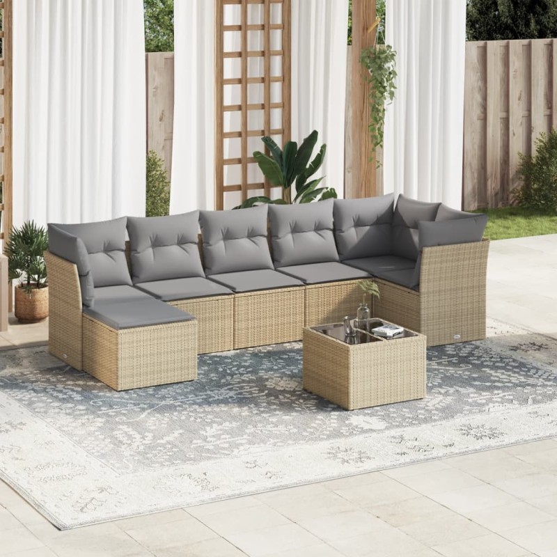 vidaXL Juego de sofás de jardín con cojines beige 8 pzas ratán PE vidaXL Juego de sofás de jardín con cojines beige 8 pzas ratán PE