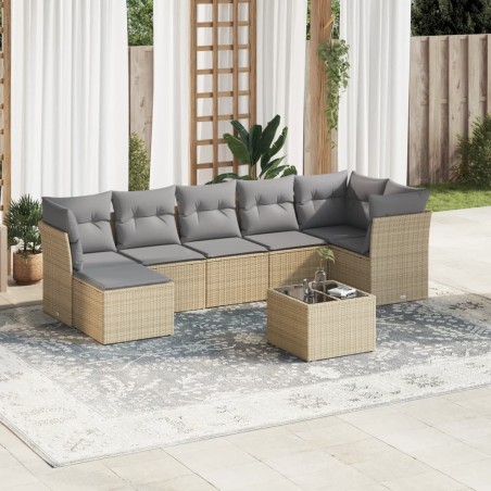 vidaXL Juego de sofás de jardín con cojines beige 8 pzas ratán PE