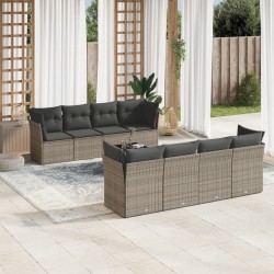 vidaXL Set de muebles de jardín 9 pzas y cojines ratán sintético gris