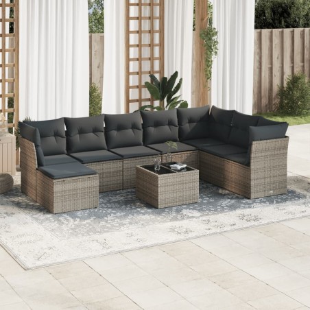 vidaXL Set de muebles de jardín 9 pzas y cojines ratán sintético gris