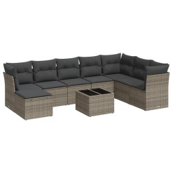 vidaXL Set de muebles de jardín 9 pzas y cojines ratán sintético gris