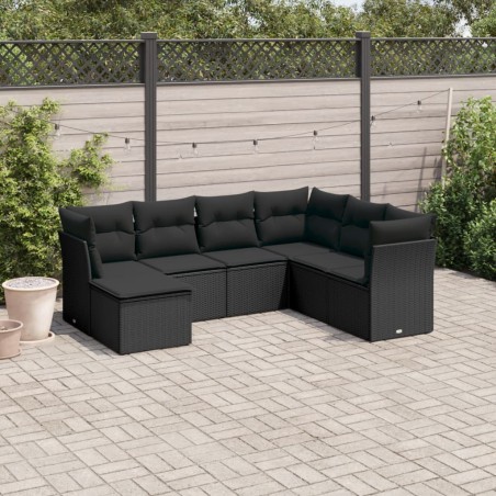 vidaXL Set de comedor de jardín 7 pzas y cojines ratán sintético negro