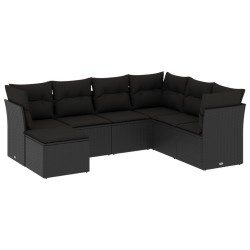 vidaXL Set de comedor de jardín 7 pzas y cojines ratán sintético negro