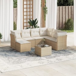 vidaXL Juego de sofás de jardín con cojines beige 8 pzas ratán PE