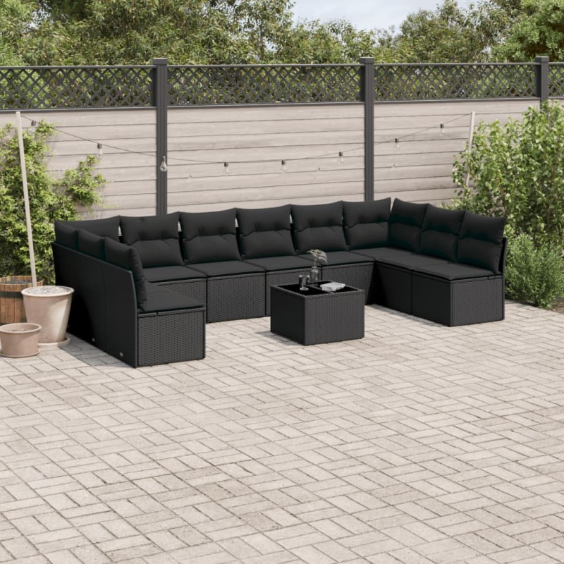 vidaXL Set de sofás de jardín 11 pzas y cojines ratán sintético negro vidaXL Set de sofás de jardín 11 pzas y cojines ratán sintético negro