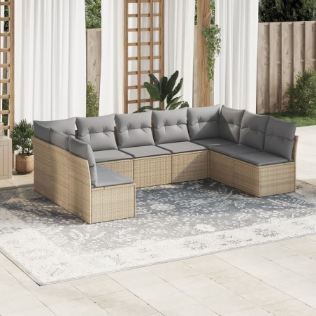 vidaXL Set de sofás de jardín 9 pzas con cojines ratán sintético beige