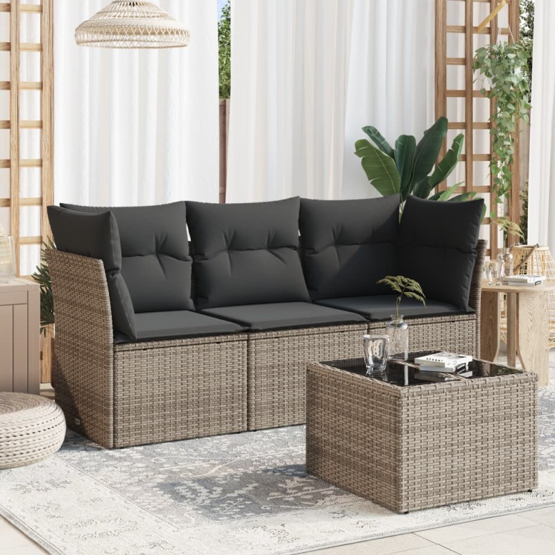 vidaXL Set de sofás de jardín 4 pzas y cojines ratán sintético gris vidaXL Set de sofás de jardín 4 pzas y cojines ratán sintético gris
