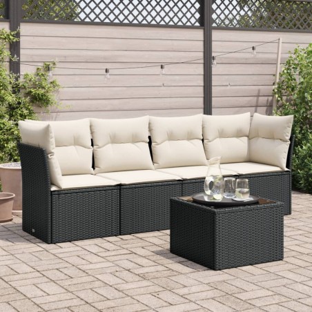 vidaXL Set de muebles de jardín 5 pzas y cojines ratán sintético negro