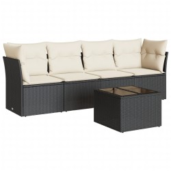 vidaXL Set de muebles de jardín 5 pzas y cojines ratán sintético negro