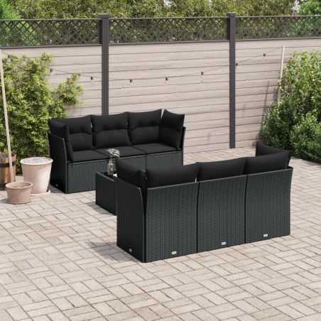 vidaXL Set de comedor de jardín 7 pzas y cojines ratán sintético negro