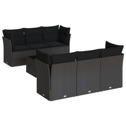 vidaXL Set de comedor de jardín 7 pzas y cojines ratán sintético negro