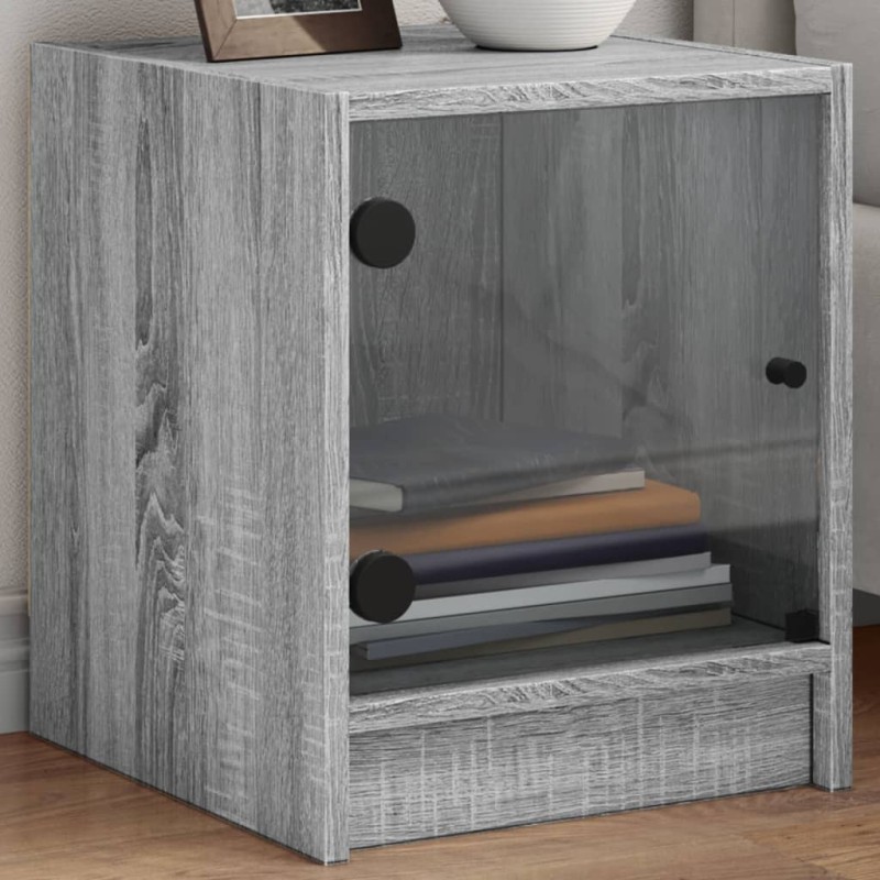 vidaXL Mesitas noche con puertas vidrio 2 uds gris Sonoma 35x37x42 cm vidaXL Mesitas noche con puertas vidrio 2 uds gris Sonoma 35x37x42 cm