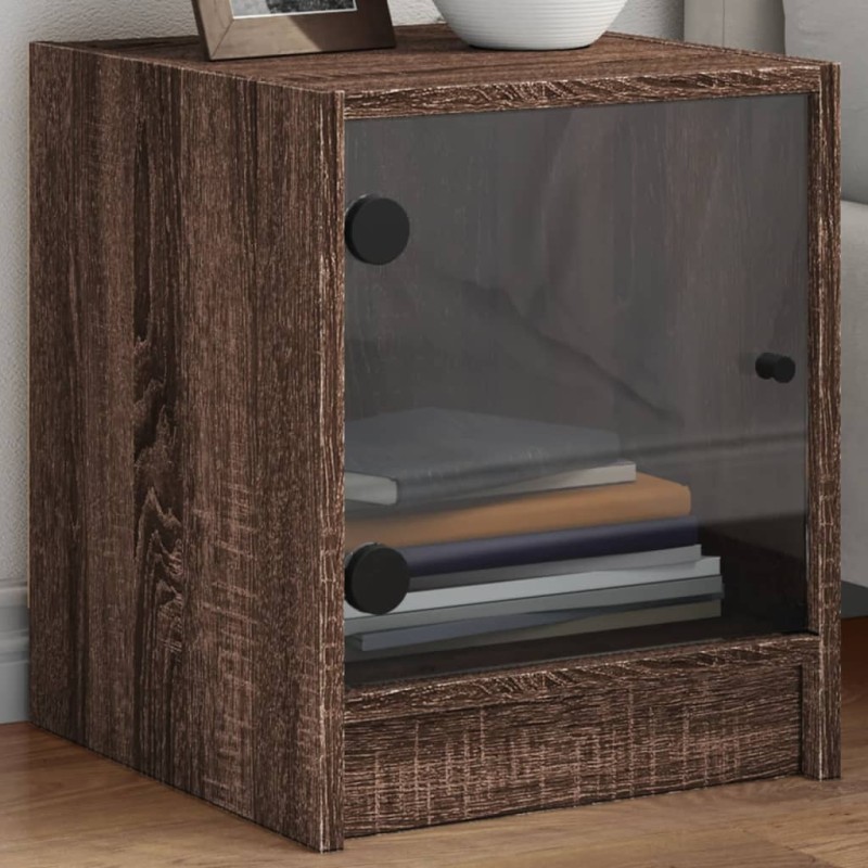 vidaXL Mesitas noche con puertas vidrio 2 uds roble marrón 35x37x42 cm vidaXL Mesitas noche con puertas vidrio 2 uds roble marrón 35x37x42 cm