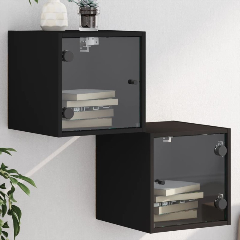vidaXL Mesitas de noche con puertas de vidrio 2 uds negro 35x37x35 cm vidaXL Mesitas de noche con puertas de vidrio 2 uds negro 35x37x35 cm
