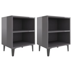 vidaXL Mesitas de noche patas de metal 2 uds gris brillo 40x30x50 cm