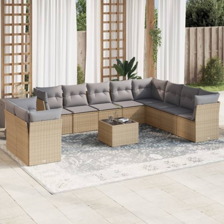 vidaXL Set de sofás de jardín 11pzas con cojines ratán sintético beige