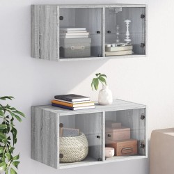 vidaXL Mueble pared puertas de vidrio 2 uds gris Sonoma 68,5x37x35 cm